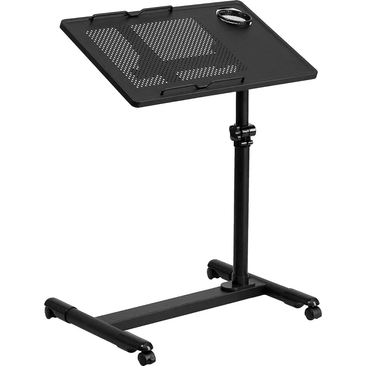 Flash Furniture Black Adjustable Height Steel Computer Desk NAN-JG-06B-BK-GG Mobiler Computertisch, höhenverstellbar, Stahl, Schwarz, gehärtetes Glas, 22. 5" W x 17. 5" D x 36. 5" H