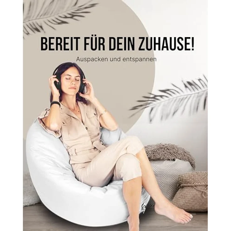 PATCH HOME 2-in-1 Sitzsack Sessel - Gaming Bean Bag mit Reißverschluss - Bereits befüllt, Ergonomisch & Robust für Kinder & Erwachsene - Indoor & Outdoor, Wetterfest (Weiß, 155cm) – Bild 4