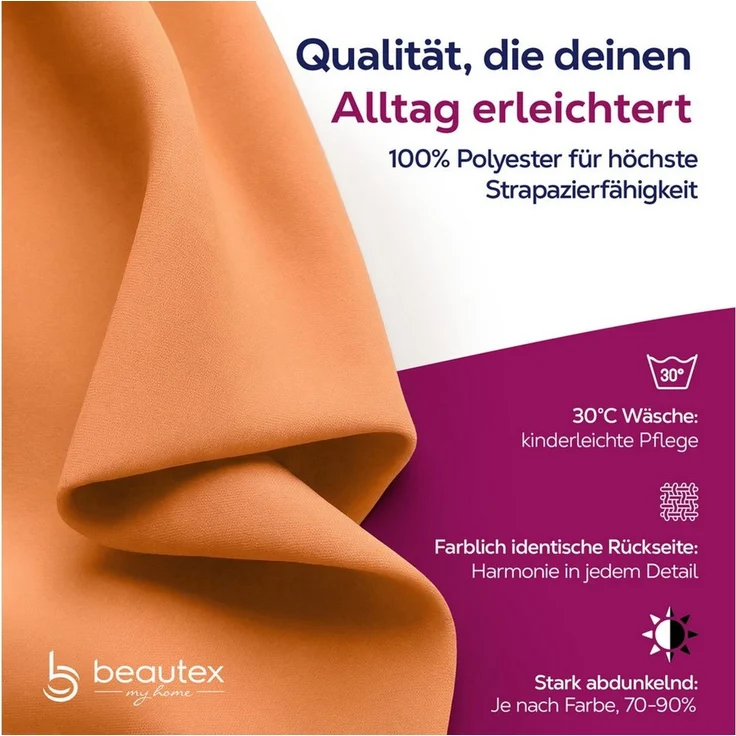 Beautex Verdunkelungsvorhang 2er Set mit U-Band, Blackout Vorhang Gardine abdunkelnd (2 St), Kräuselband, verdunkelnd, 2er Set, wärmeisolierend, blickdicht, waschbar, Farbwahl – Bild 2
