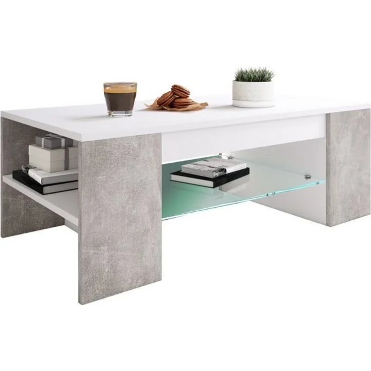 VCM Couchtisch Holz Sofatisch Couchtisch Schublade Glas Tunas – Bild 4