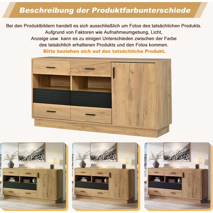 DESVIAE Sideboard Eiche aus MDF – 140x70x35 cm – 6 Schubladen, 1 Tür – Bild 5