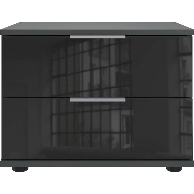 Nachtkommode Easy Plus Nachtschrank 52x38x40cm Farbe: graphit / Schwarzglas