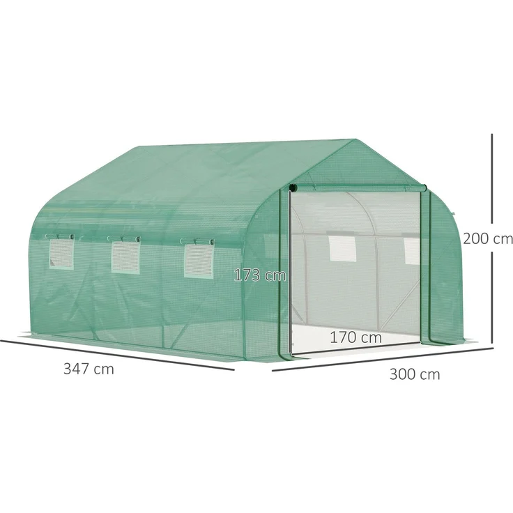 Wohnora-Großes 3,5 x 3 x 2 m Gartentunnel-Gewächshaus – 6 Fenster und aufrollbare Reißverschlusstür – verzinkter Stahl, hochdichtes PE, grün,H 2000cm x T 1530cm x B 3000cm – Bild 4