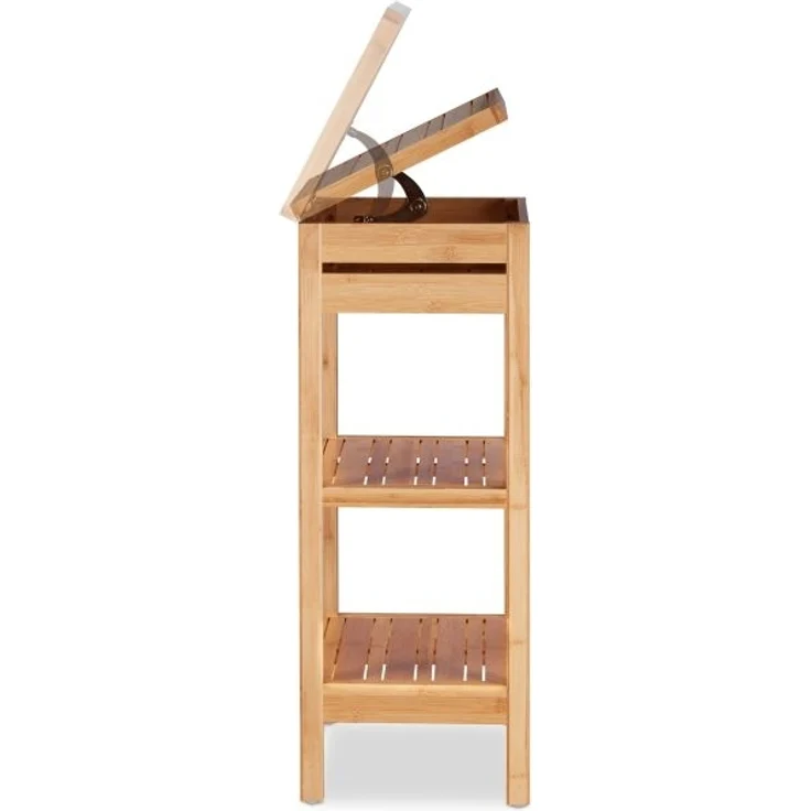 Relaxdays Regal mit Ablagen und Klappe, Bambus natur, 46 x 29,5 x 76,5 cm – Bild 7