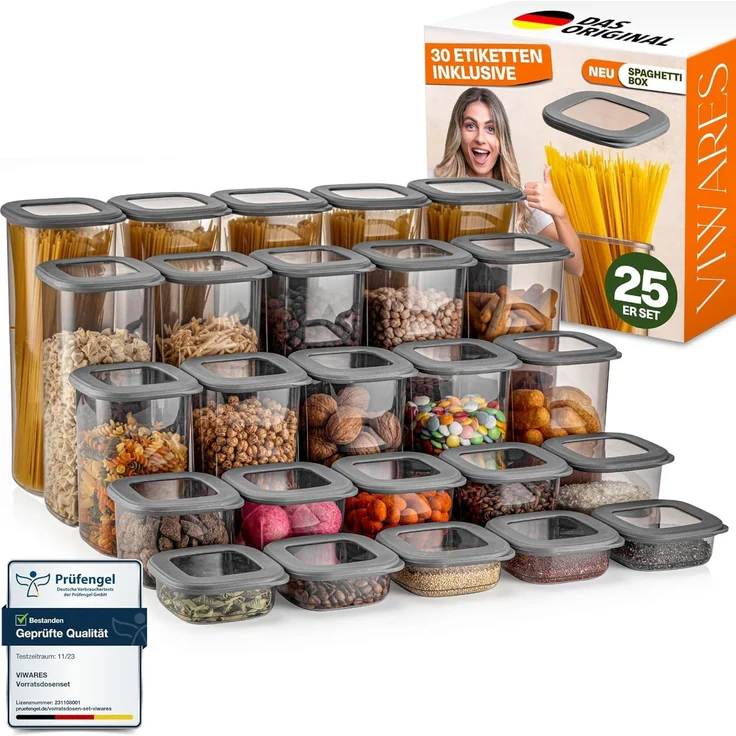 Viwares Vorratsdosen mit Deckel Luftdicht, 25er Vorratsbehälter Set BPA-Frei, Vorratsdose zur Müsli Mehl Aufbewahrung Küche, Praktische Organizer Küche, Frischhaltedosen für Lebensmittelaufbewahrung