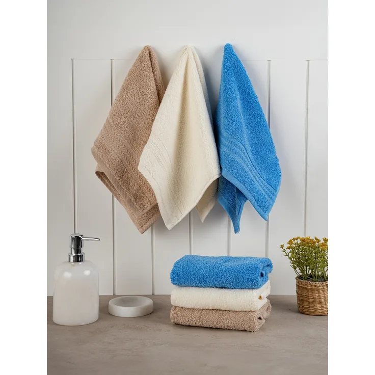 Waschhandtuch-Set (6-teilig), 'Rainbow', Beige, Blau, Creme