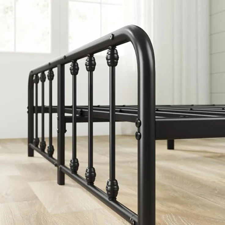 Zinus Florence Bett 140x200 cm – 35 cm hoch – Metallbettgestell mit Kopf- und Fußteil – Bett mit Lattenrost – Bettgestell im Vintage-Design – Stauraum unter dem Bett – Schwarz – Bild 7