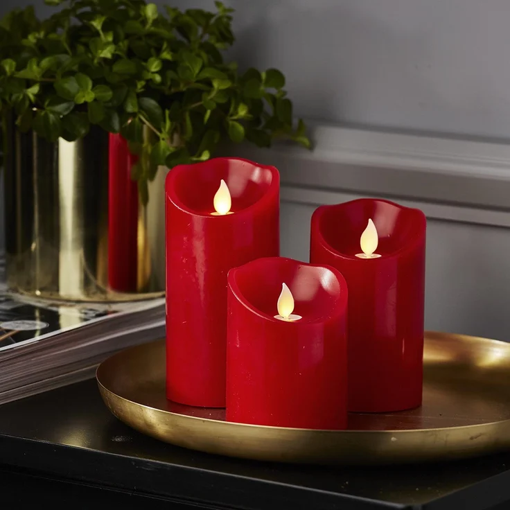 LED Stumpenkerze ,M-Twinkle' aus Echtwachs, Batterie und Timer, rot, 10cm – Bild 3