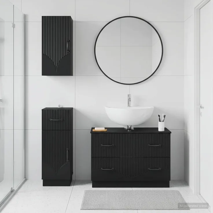 vidaXL 3-teiliges Badezimmer-Schranksystem HOORN Schwarz Holzwerkstoff 3417793