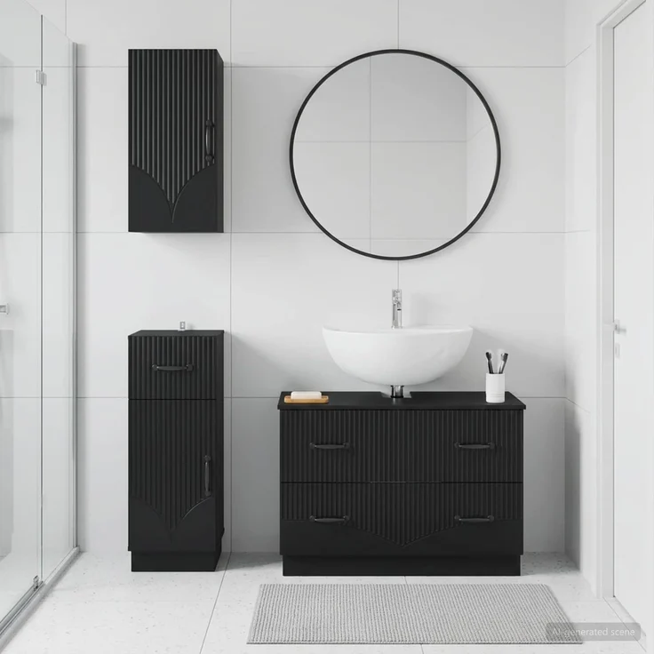 vidaXL 3-teiliges Badezimmer-Schranksystem HOORN Schwarz Holzwerkstoff 3417793 – Bild 1