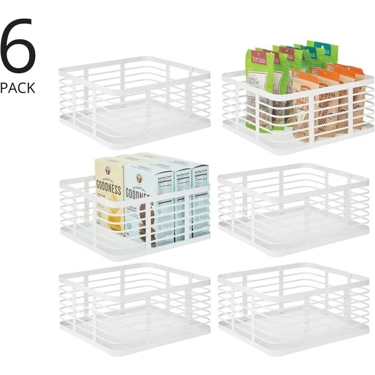 mDesign Allzweckkorb Aufbewahrung Drahtkorb Gitterbox 6er Set Metall Weiß – Bild 4
