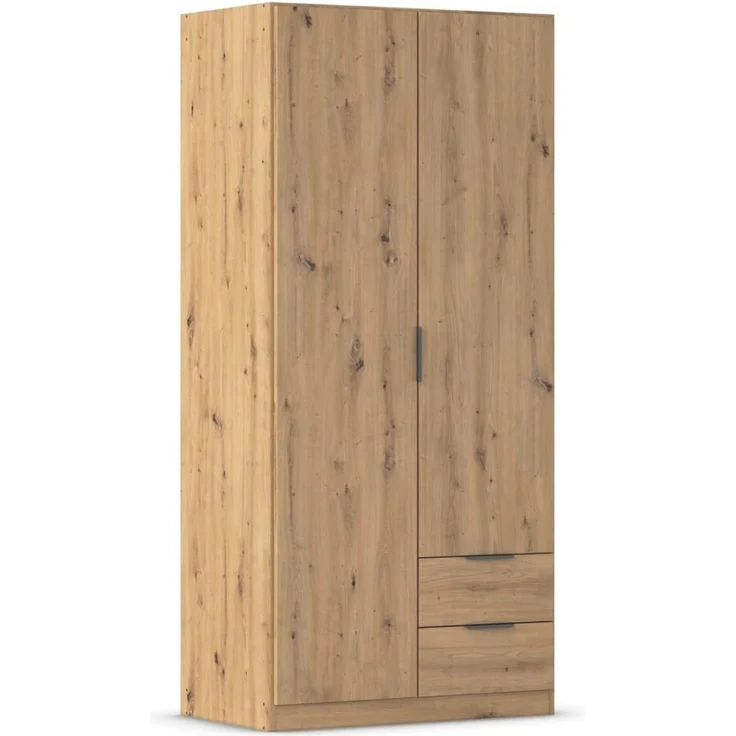 Rauch Möbel Lagoa, Kleiderschrank, Garderobe für Schlafzimmer, Kinderzimmer, Jugendzimmer 2-türig, 2 Schubladen, mit Zubehör Premium, Farbe Eiche Artisan, Holz, Breite 91 – Bild 1
