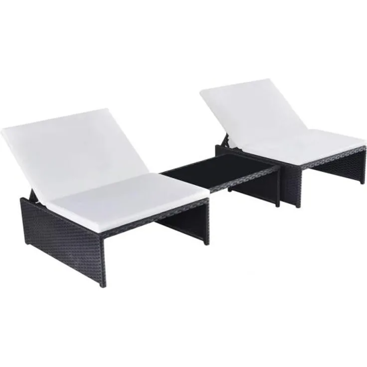 vidaXL Outdoor-Lehnstühle 2 Stk. mit Tisch Schwarz Poly-Rattan 43069