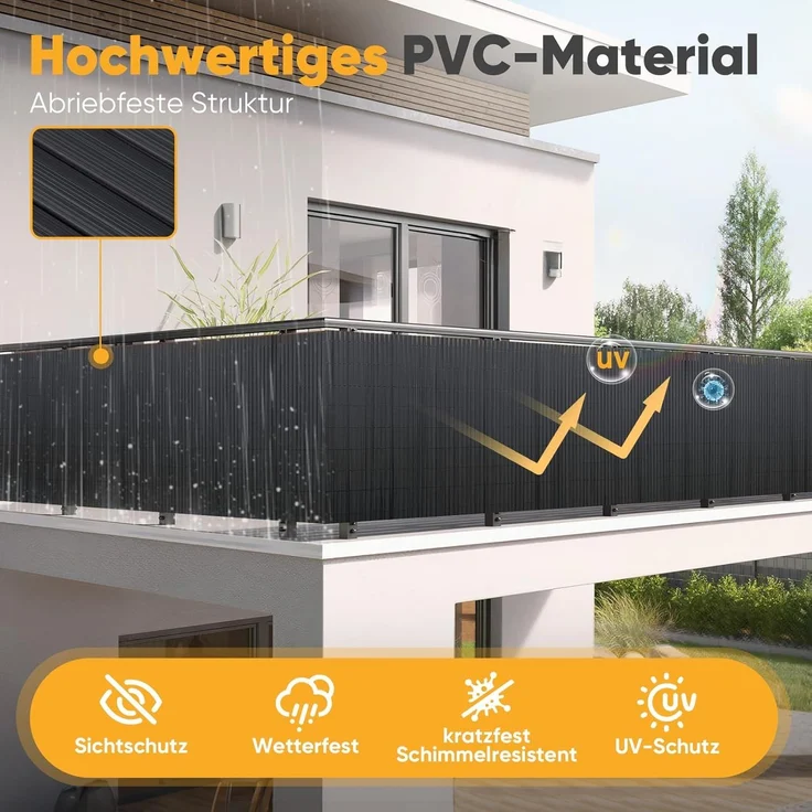 PVC Sichtschutzmatte Balkon Sichtschutz Doppelte Verstärkung Sichtschutzzaun Ohne Bohren Anthrazit, 140x500 cm – Bild 4