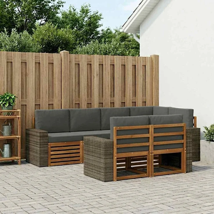 vidaXL Outdoor-Sofagarnitur 7 stk. 7-Sitzer Natur und Anthrazit 3384488 – Bild 1