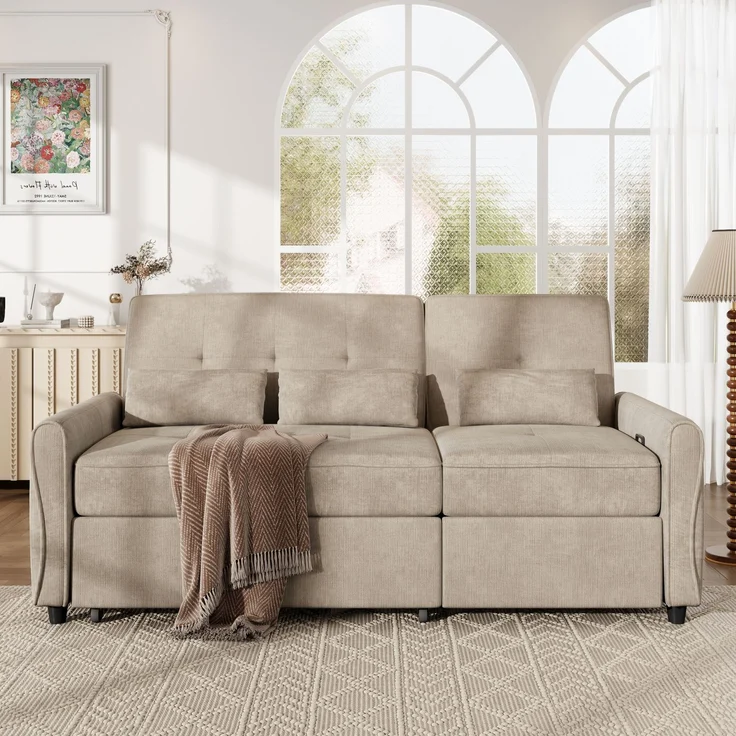 Schlafsofa 3-Sitzer,83 x 176 x 148 cm, Braun, Chenille, ausziehbar mit verstellbarer Rückenlehne – Bild 2