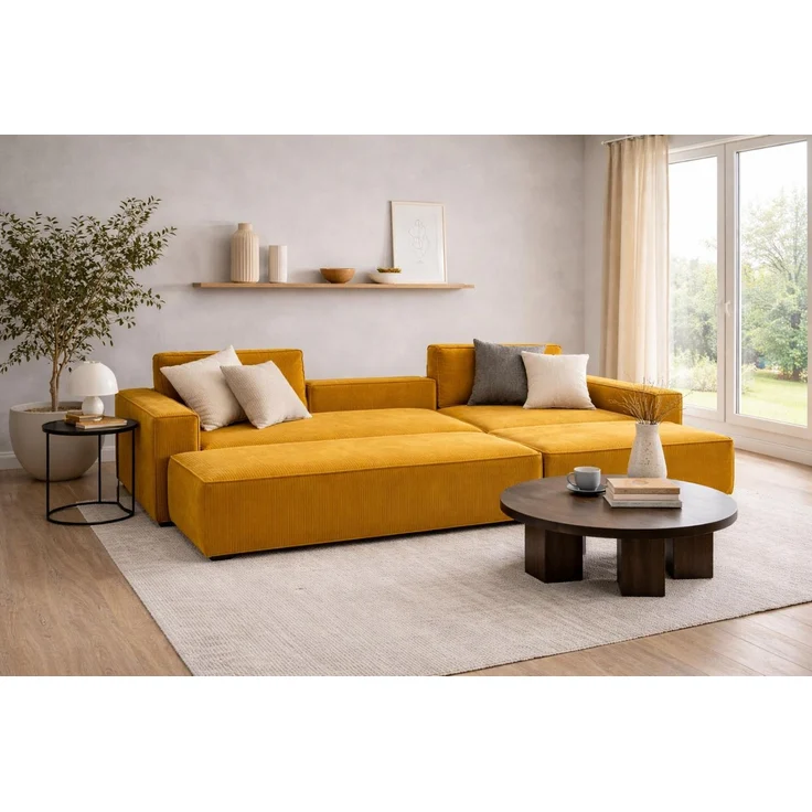 KRISAN MÖBEL Ecksofa EDEN in Gelb 235 x 75 x 144 cm, modernes Ecksofa mit Schlaffunktion Links und Rechts montierbar – Bild 6