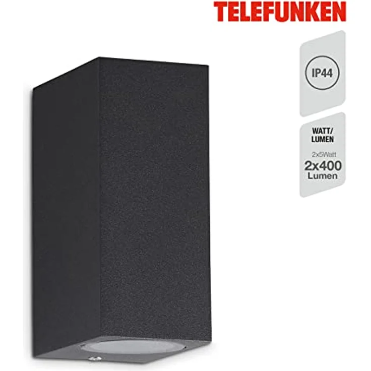 TELEFUNKEN LED Außenlampe IP44, Wandleuchte mit 2x GU10, 4000K Neutralweiß, Anthrazit, 151x67x92 mm – Bild 2