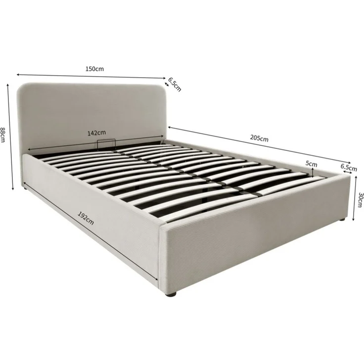 Casâme Bettkasten 140x190 cm mit Kopfteil bezogen mit beigem - LIVY - Beige – Bild 5