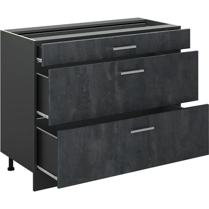 Küchenunterschrank R-Line Schwarz Beton/Anthrazit 100 cm Arbeitsplatte Anthrazit Vicco – Bild 3