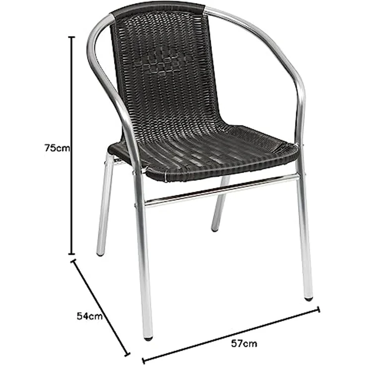 Stabiler Aluminuim / Polyrattan Bistrostuhl stapelbar Silber / Schwarz – Bild 2