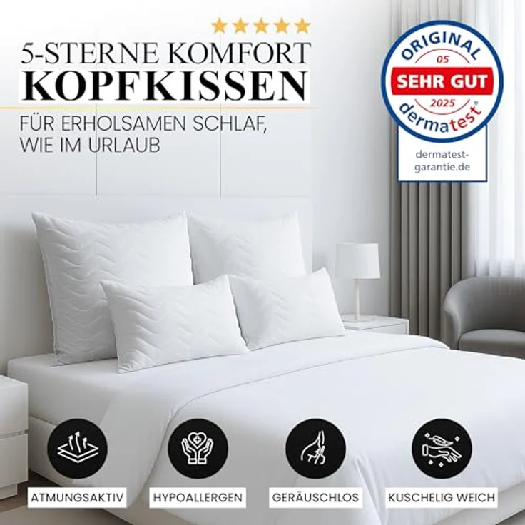 Gentle North Microfaserkissen Hochwertige Kopfkissen in Hotelqualität verschiedene Größen, Füllung: 100% Polyester, Seitschläfer, Rückenschläfer, Seitenschläfer, Bauchschläfer, 1- oder 2-tlg, Reißverschluss für Füllung, waschbar, Made in EU, allergiker... – Bild 3