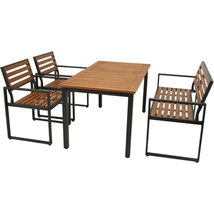 DEGAMO Garten-Essgruppe RAGUSA (1x Bank, 2x Sessel, 1x Tisch), (4-tlg), Metall anthrazit + Akazie, modernes Design