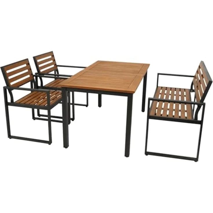 DEGAMO Garten-Essgruppe RAGUSA (1x Bank, 2x Sessel, 1x Tisch), (4-tlg), Metall anthrazit + Akazie, modernes Design – Bild 1