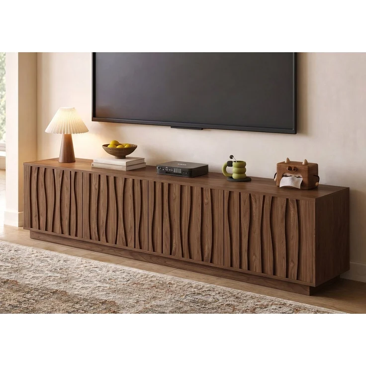 oleyluckidea TV-Schrank 200cm für 75-Zoll TVs,TV Lowboard mit Stauraum,Lowboard Nussfarbe Breite 200 cm – Bild 1