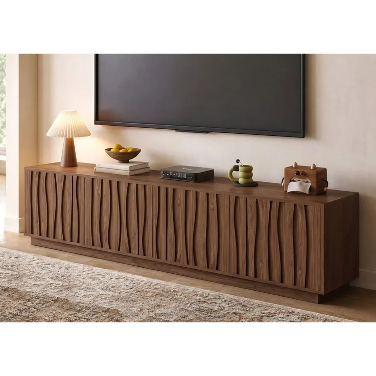 oleyluckidea TV-Schrank 200cm für 75-Zoll TVs,TV Lowboard mit Stauraum,Lowboard Nussfarbe Breite 200 cm