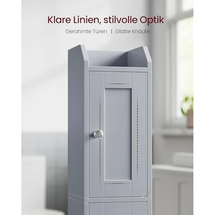 VASAGLE Siren Kollektion - Badezimmerschrank schmal, Badschrank, Eckschrank, verstellbare Ablagen, Hochschrank Bad, Türen nach Links oder rechts öffnend, Landhausstil, Taubengrau BBK312GD02 – Bild 6