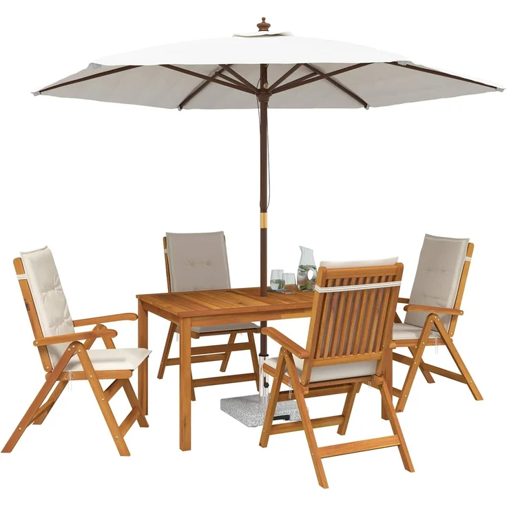 vidaXL 5-Piece Garden Dining Set 4-Sitzer Creme Massivholz Akazie 3434554 – Bild 3