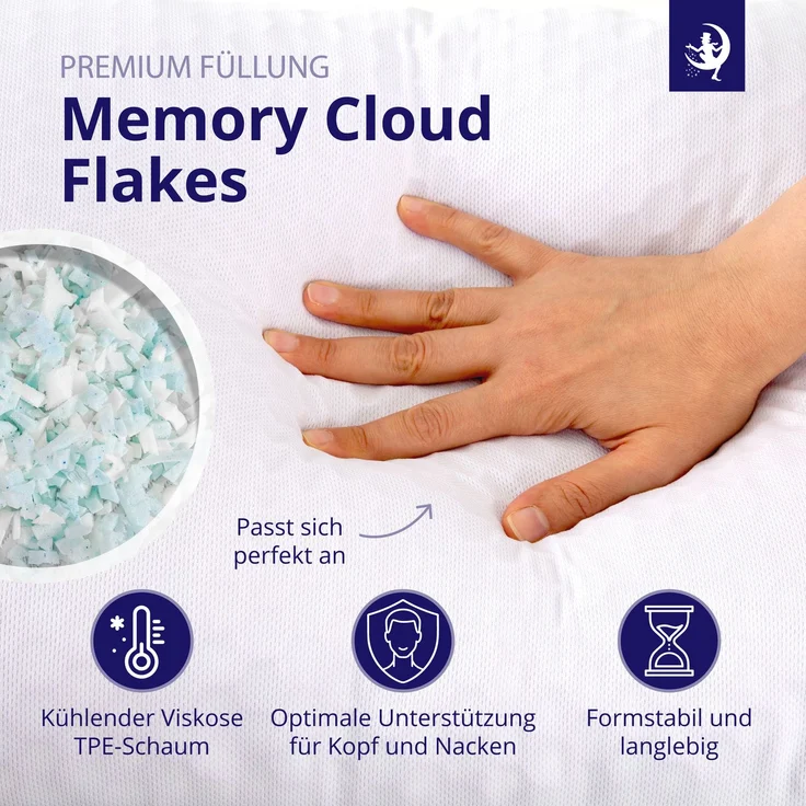 Mister Sandman Kopfkissen 2er Set Memory-Flakes 40×80 cm – Polyester Bezug, ergonomisch & atmungsaktiv, allergikergeeignet – Bild 3