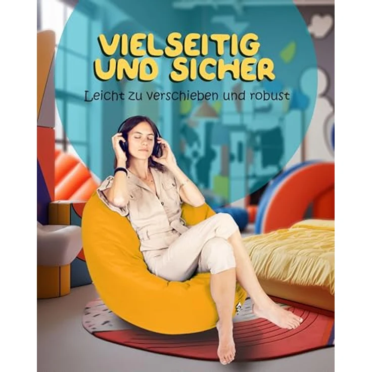 PATCH HOME 2-in-1 Sitzsack Sessel - Gaming Bean Bag mit Reißverschluss - Bereits befüllt, Ergonomisch & Robust für Kinder & Erwachsene (Gelb, 155cm) – Bild 4