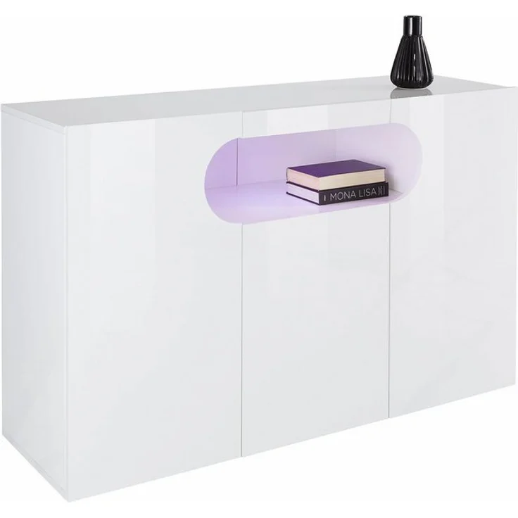 INOSIGN Sideboard Real,Vitrine,Kommode,Schrank,Breite 130 cm komplett hochglanz lackiert, mit 3 Türen davon 2 abgerundet, die ein ovales offenes Fach bilden – Bild 4