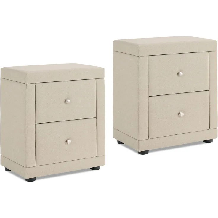 Nachtschrank 2er Set 2 Nachttische mit Schubladen Nachtkommode Beistelltisch Stoff Beige Schlafzimmer