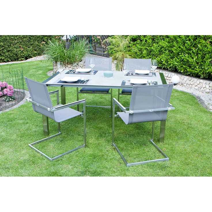 Garten-Sitzgruppe DIETER 5-tlg. - Kunststoff, Grau | Gartenmöbel-Set Gartengarnitur Garten-Essgruppe mit Stühlen und Esstisch – Bild 3