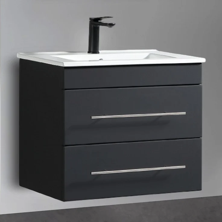 Alpenberger Badmöbel-Set Waschbecken mit Unterschrank - Waschbeckenunterschrank mit Schubladen, (Waschtisch mit Waschbecken 60cm breit, Waschbeckenschrank Hängend), Badezimmerschrank Schwarz Matt 60 cm Breit – Bild 1