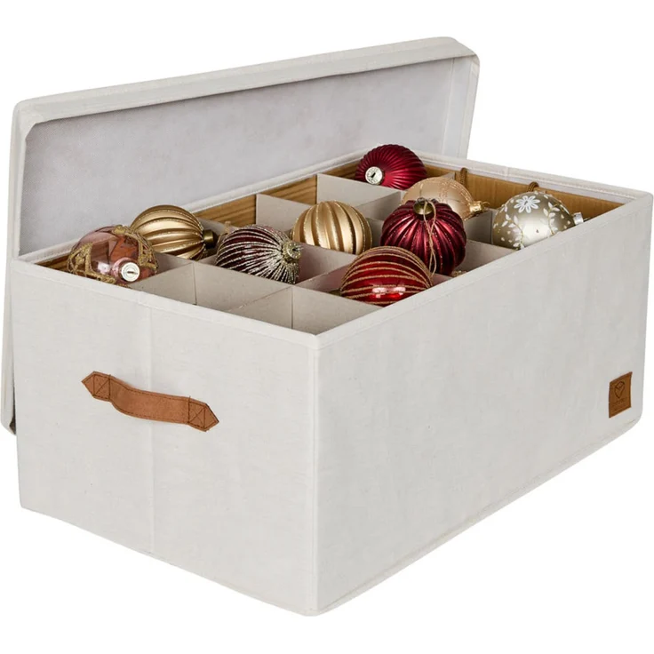 LOVE IT STORE IT Premium Aufbewahrungsbox für Weihnachtskugeln - Box für Christbaumschmuck aus Stoff - 30 Fächer, Tray komplett herausnehmbar - Beige - 58x36x25 cm