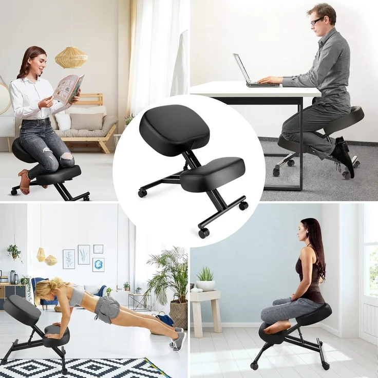 Himimi Ergonomischer Kniestuhl - Kunstleder - Dicke Bequeme Schaumstoffpolster - Bremsrollen, Verstellbarer Hocker für Heim & Büro – Bild 7