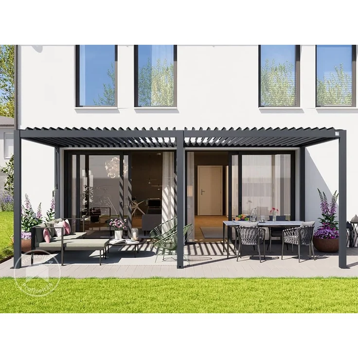 PRIMEYARD Pergola 3x6 m Aluminium-Pfosten mit Lamellendach aus Stahl anthrazitfarbeneTerrassenüberdachung – Bild 4