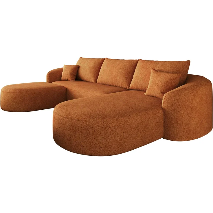 U-förmiges Ecksofa 266x168x85 cm in Orange mit weichem Chenille-Bezug, montagefrei – Bild 7