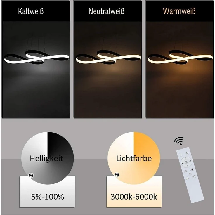Nettlife LED Pendelleuchte Hängeleuchten Schwarz Dimmbar 47W, Höhenverstellbar, LED fest integriert, Warmweiß Neutralweiß Kaltweiß, Esszimmer Wohnzimmer Schlafzimmer Arbeitszimmer Büro – Bild 3