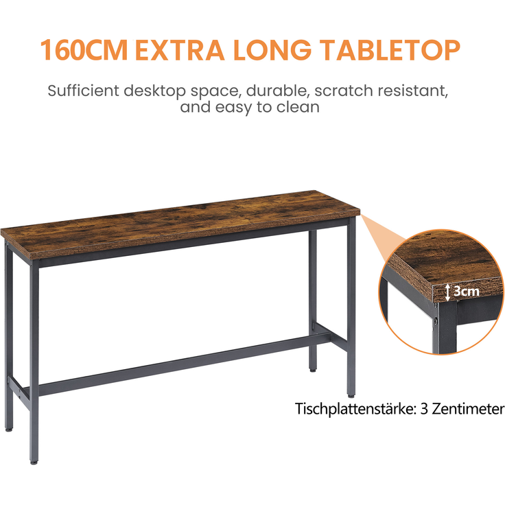 Bartisch-Set mit 3 PU-Hockern, 160x40x95,5 cm, Rustikales Braun/Schwarz – Bild 6
