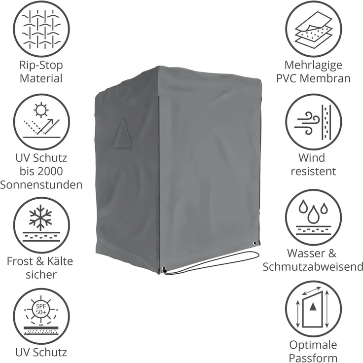 SANZARO Strandkorb Schutzhülle winterfest 135 cm passend für 120 breit – RipStop-Technologie mit 600D Oxford Stoff, Reißfest und UV Beständig, Abdeckhaube für Strandkörbe Wasserdicht, grau – Bild 2