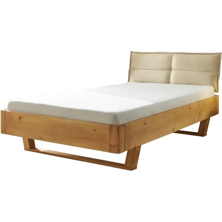 Stella Trading TJARK Modernes Massivholzbett 140x200, Fichte - Komfortables & hochwertiges Balkenbett mit gepolstertem Kopfteil - 146 x 89 x 219 cm (B/H/T) – Bild 2