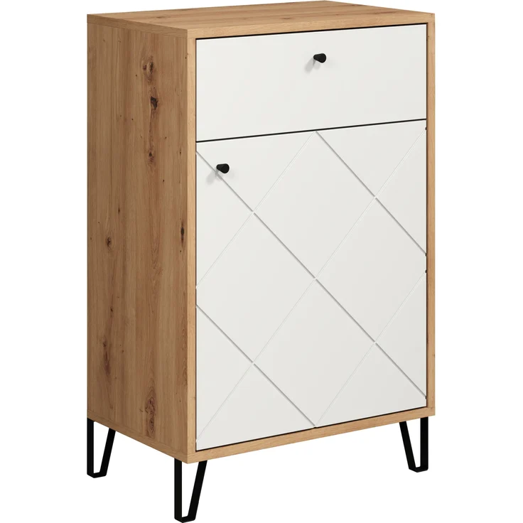trendteam smart living - Touch - Kommode - Eiche/Weiß - Garderobenkommode mit moderner Rautenfräsung - Soft-Close - (BxHxT) 63 x 96 x 40 cm - Flurschrank mit Vollauszug-Schubladen – Bild 1