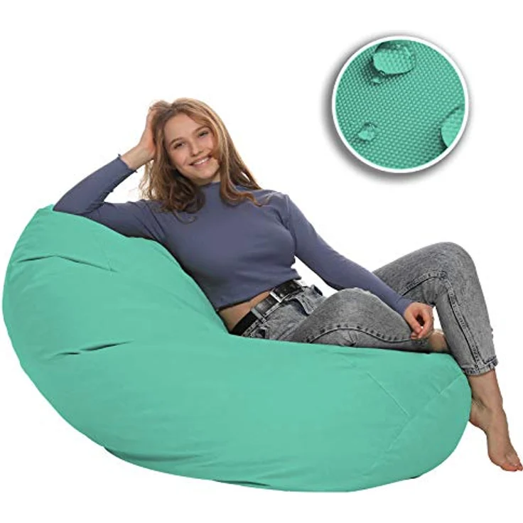 HomeIdeal - Sitzsack XXL Bodenkissen für Erwachsene & Kinder - Geeignet für Gaming oder Entspannen - Indoor wie Outdoor da er Wasserfest ist - mit EPS Perlen, Farbe:Pacificblau, Größe:XXXL – Bild 9