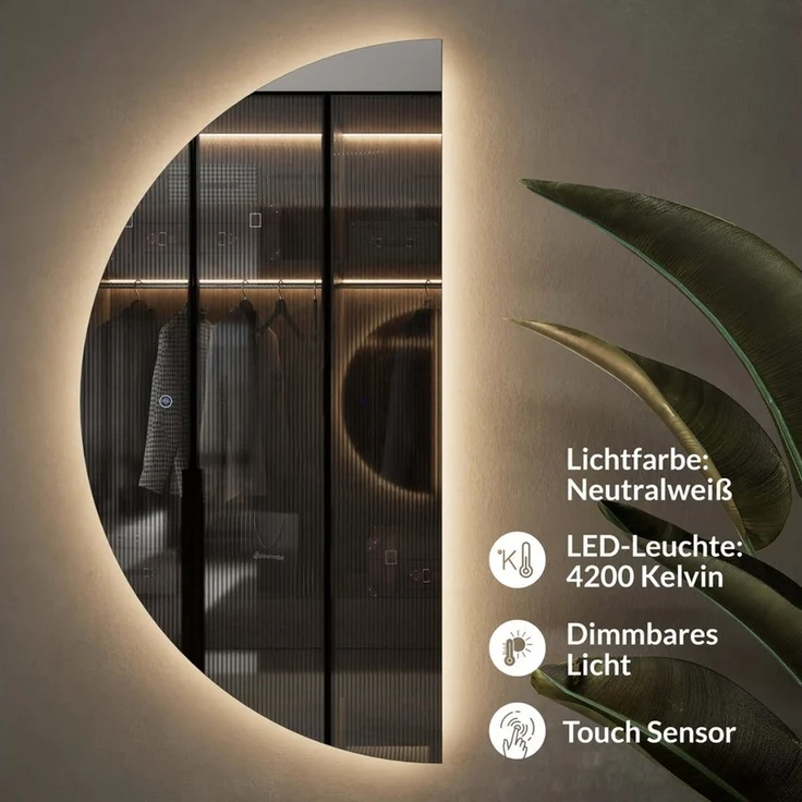 Planetmöbel Dekospiegel NIVORA (Dimmbar mit Touch-Schalter, 100x50cm, Dekorativer Wandspiegel mit Dimm-Funktion), LED Spiegel – Bild 2