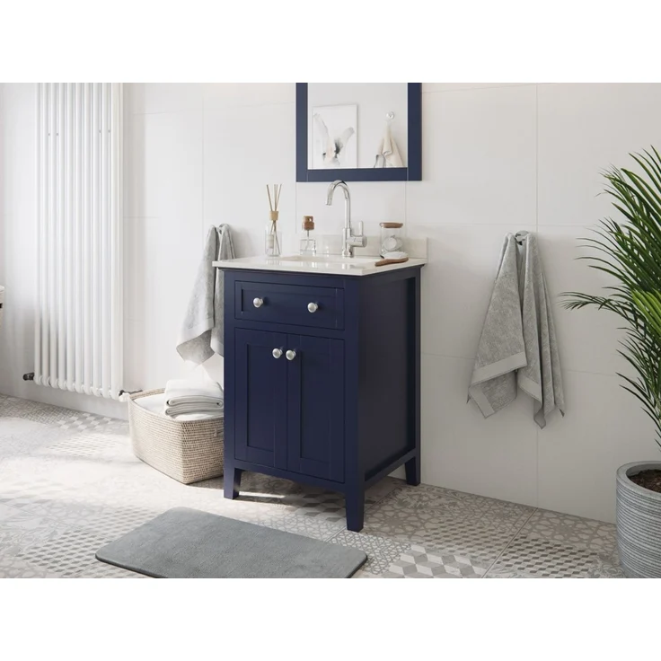 Landhaus Badmöbel Postigo 60 Quarz Carrara montiert blau lackiert : Blau lackiert – Bild 1